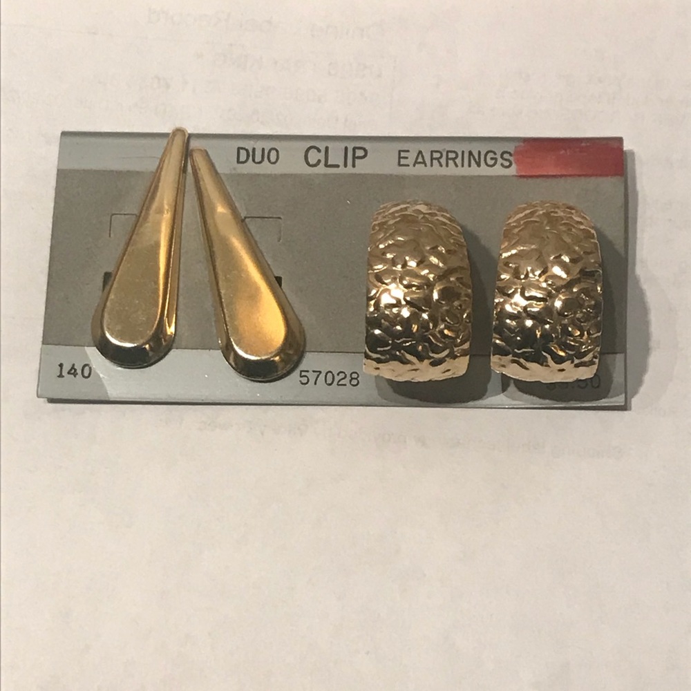 Gold Tone Vintage Old Stock CLIP ON EARRINGS DUO SET. New